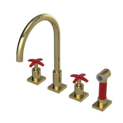 Rubinet Widespread Kitchen Set with Hand Spray Natural Brass