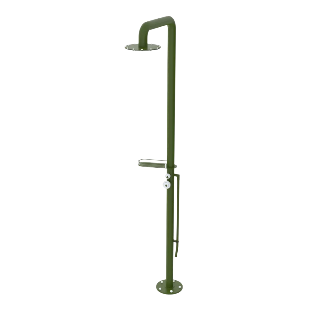 Rubinet Pressure Balance Outdoor Shower with Foot Rinse & 10" Shower Head (with shelf) - 304 Stainless Steel Green Envy
