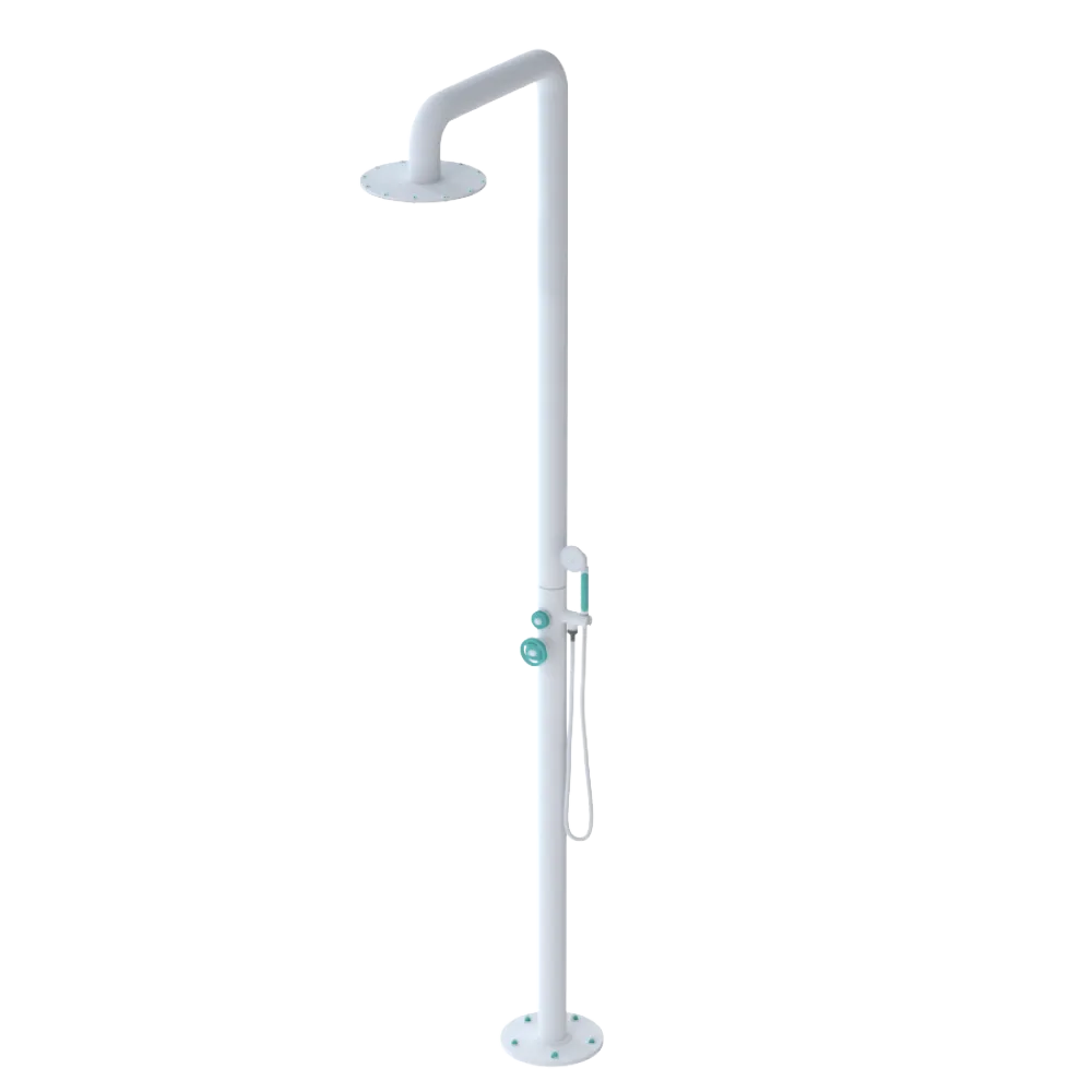 Rubinet Pressure Balance Outdoor Shower with Hand Held Shower & 10" Shower Head - 304 Stainless Steel Matt White