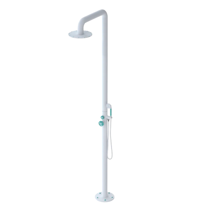 Rubinet Pressure Balance Outdoor Shower with Hand Held Shower & 10" Shower Head - 304 Stainless Steel Matt White