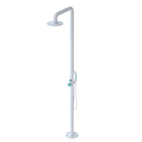 Rubinet Pressure Balance Outdoor Shower with Hand Held Shower & 10" Shower Head - 304 Stainless Steel Matt White