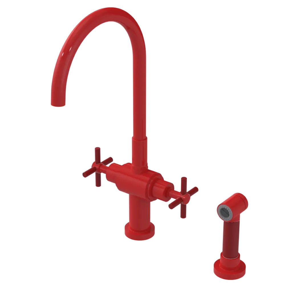 Rubinet Two Handle Single Hole Kitchen Set with LaSalle Spout with Hand Spray Red