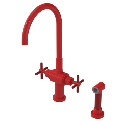 Rubinet Two Handle Single Hole Kitchen Set with LaSalle Spout with Hand Spray Red