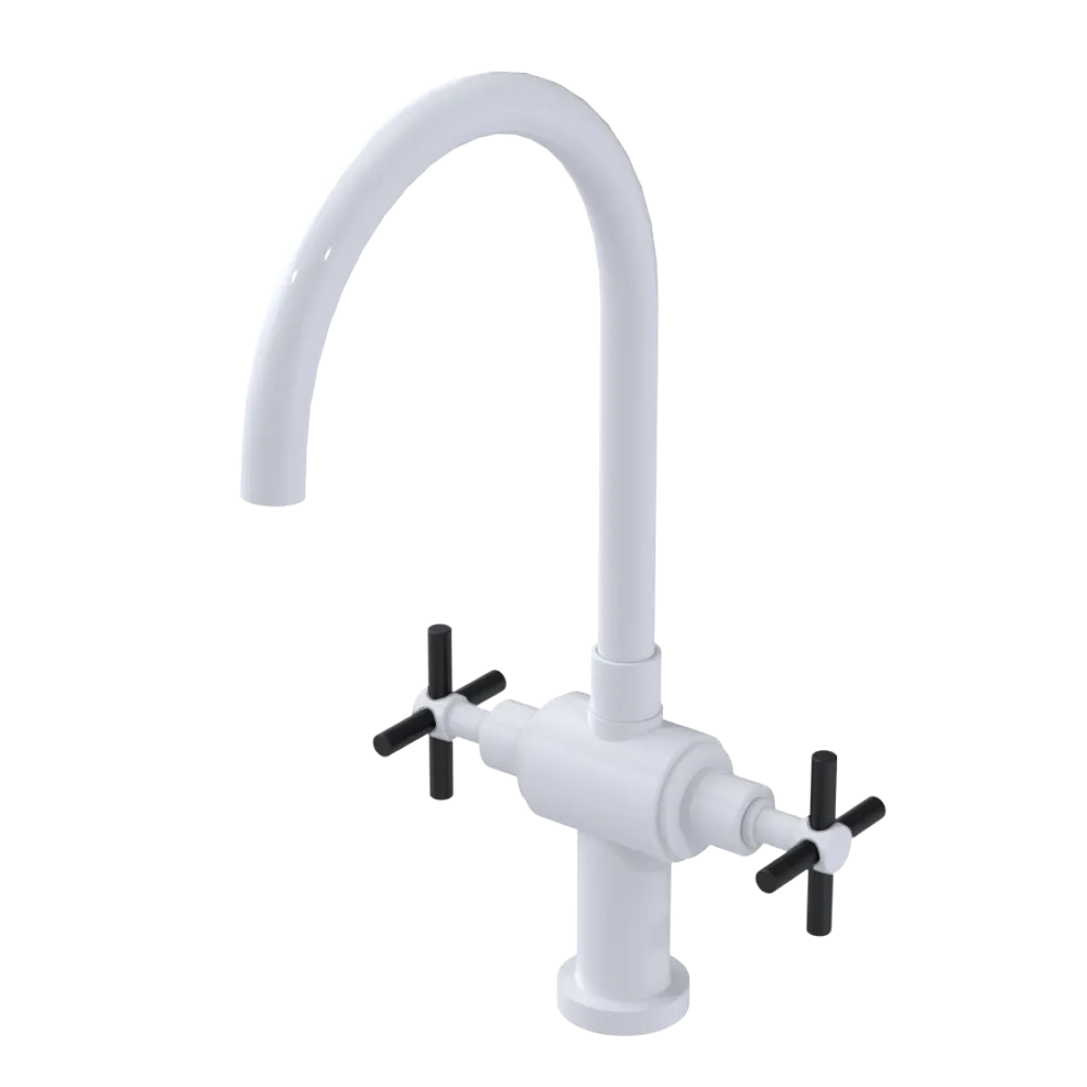 Rubinet Two Handle Single Hole Kitchen Set with LaSalle Spout White