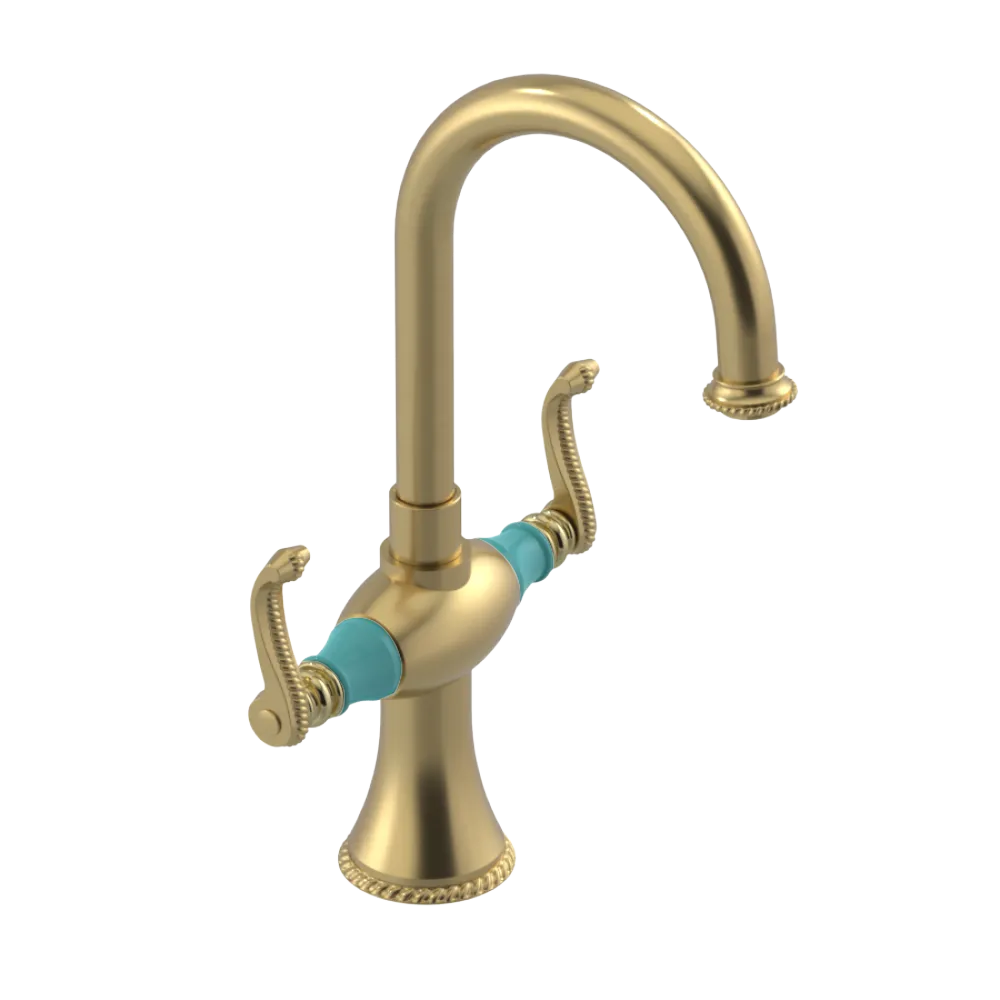 Rubinet Single Hole Dual Handle Lav. Set. (less drain) Satin Gold