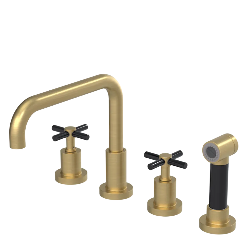 Rubinet Widespread Kitchen Set with Hand Spray Satin Brass