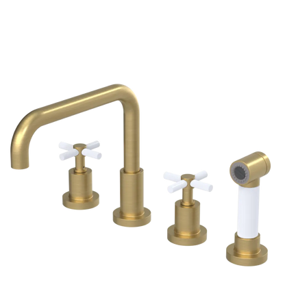 Rubinet Widespread Kitchen Set with Hand Spray Satin Brass