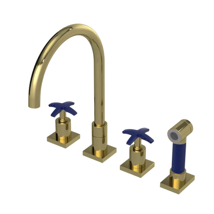 Rubinet Widespread Kitchen Set with Hand Spray Natural Brass