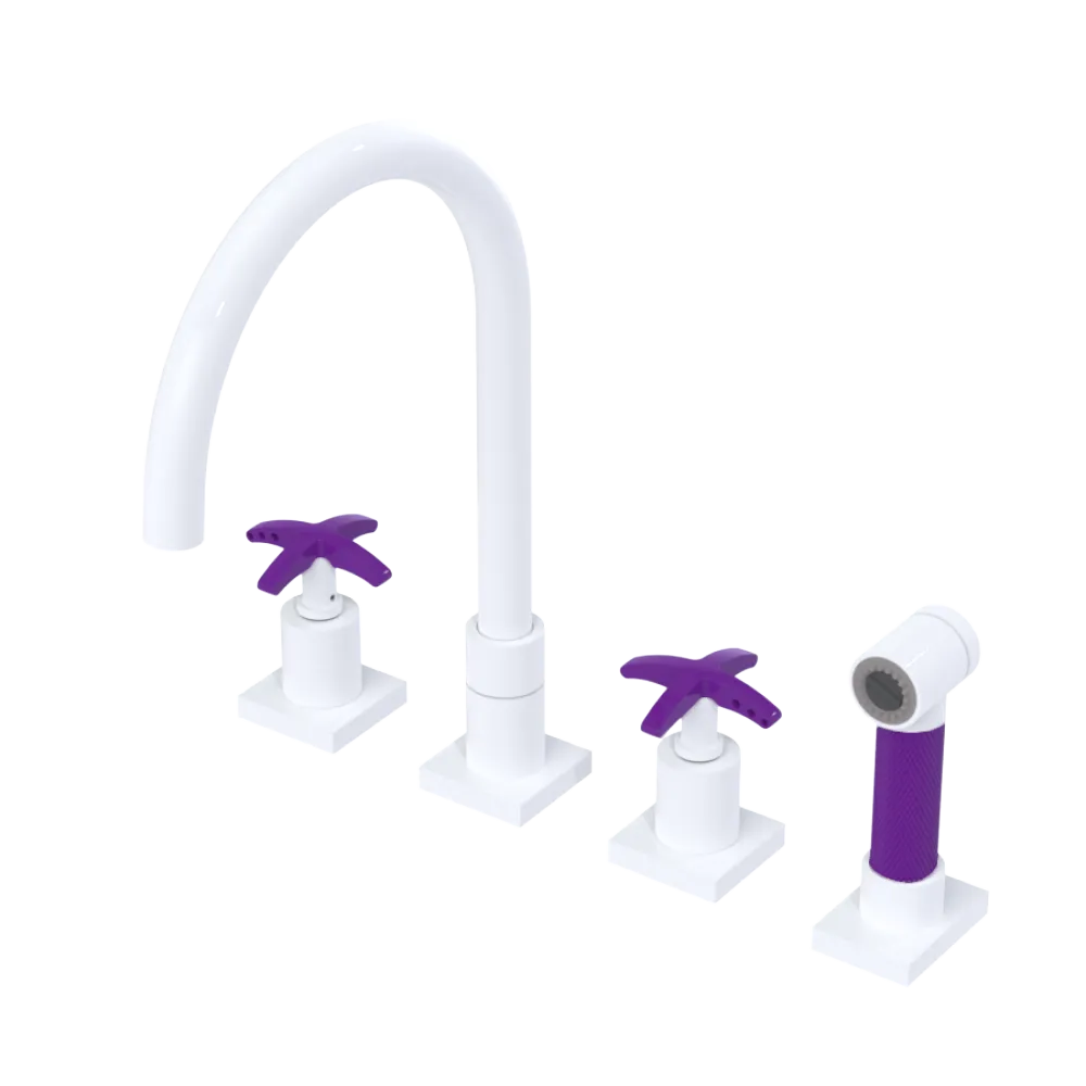 Rubinet Widespread Kitchen Set with Hand Spray White