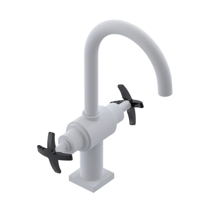 Rubinet Single Hole Dual Handle Lav. Set. (less drain) Matt White