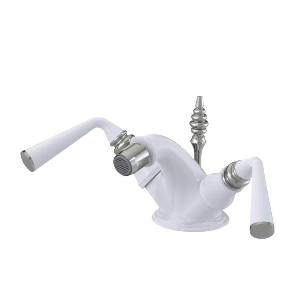 Rubinet Single Hole Dual Handle Bidet Fitting (Less Drain) White