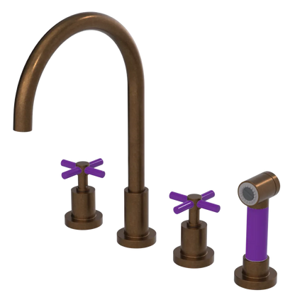 Rubinet Widespread Kitchen Set with LaSalle Spout with Hand Spray Tuscan Brass