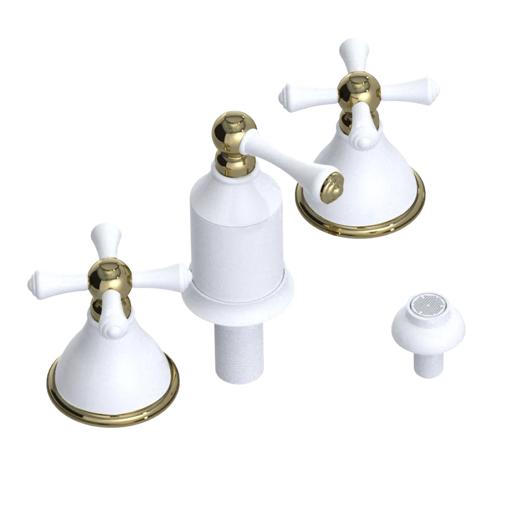 Rubinet Bidet Fitting with Spray, Diverter, and Vacum Breaker (Less Drain) White