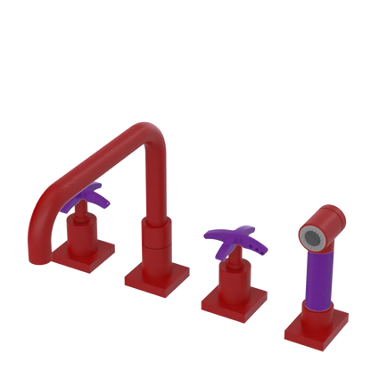 Rubinet Widespread Kitchen Set with Genesis Spout with Hand Spray Maroon