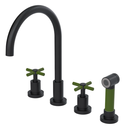 Rubinet Widespread Kitchen Set with LaSalle Spout with Hand Spray Matt Black