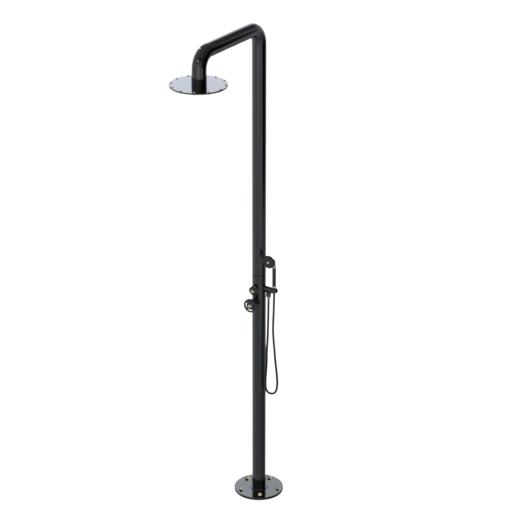 Rubinet Pressure Balance Outdoor Shower with Hand Held Shower & 10" Shower Head - 304 Stainless Steel Black