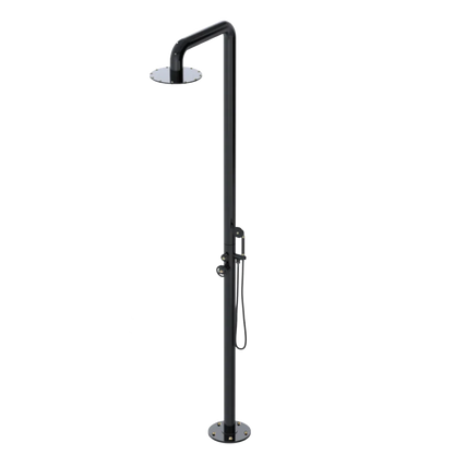 Rubinet Pressure Balance Outdoor Shower with Hand Held Shower & 10" Shower Head - 304 Stainless Steel Black