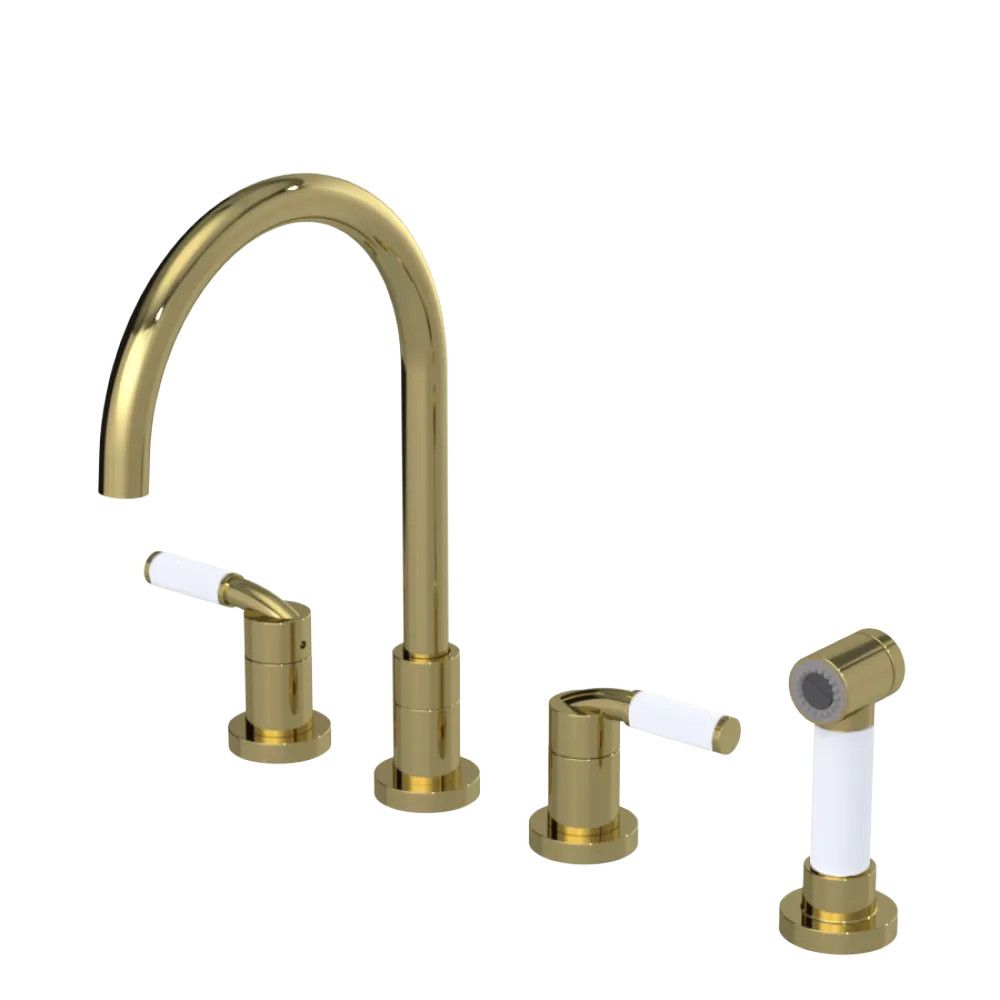Rubinet Widespread Kitchen Set with Hand Spray Natural Brass