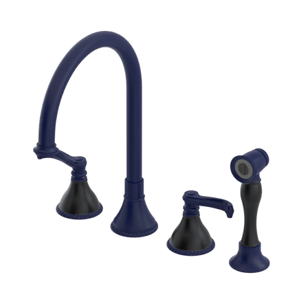 Rubinet Widespread Kitchen Set with Hand Spray Midnight Blue