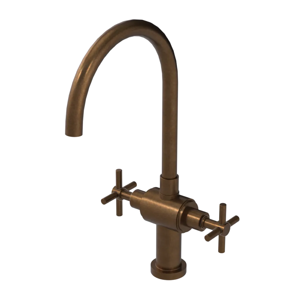 Rubinet Two Handle Single Hole Kitchen Set with LaSalle Spout Tuscan Brass