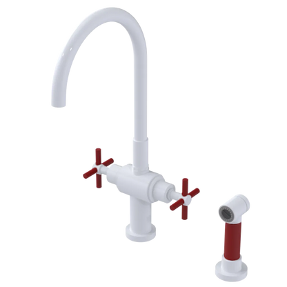 Rubinet Two Handle Single Hole Kitchen Set with LaSalle Spout with Hand Spray White