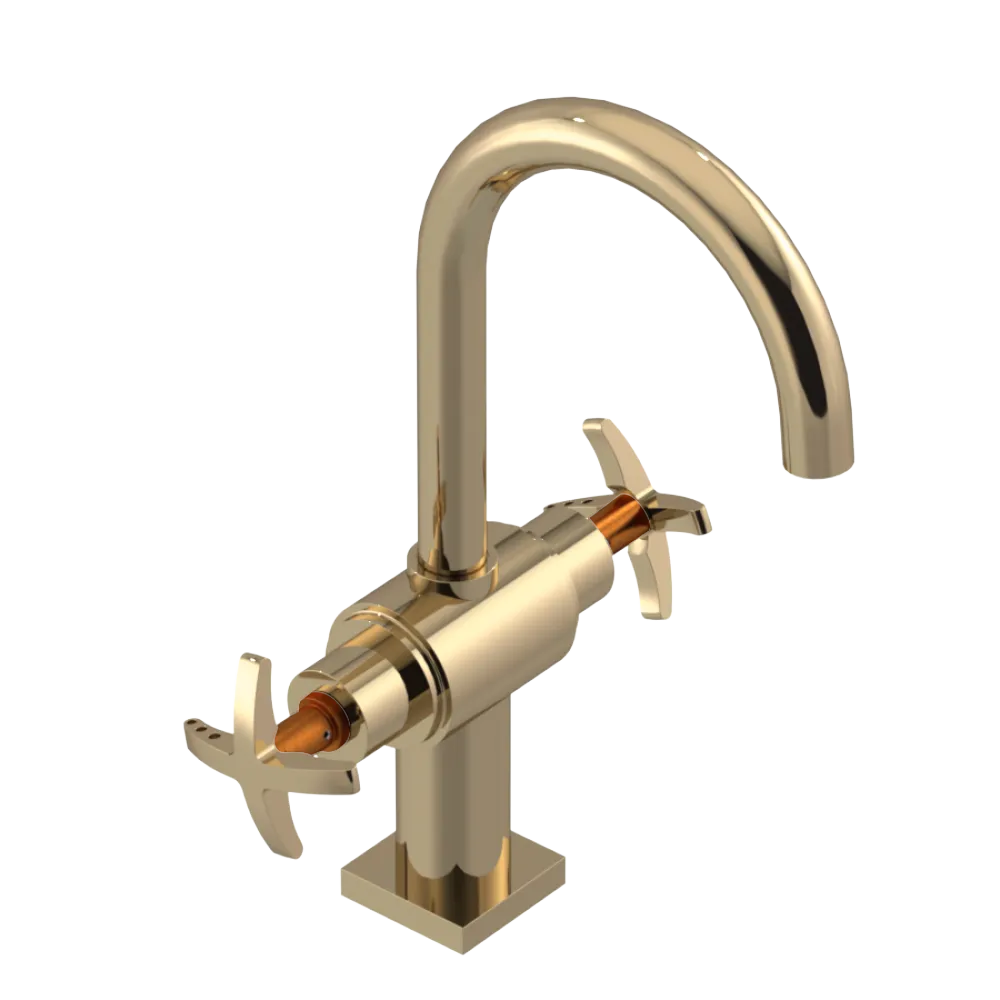 Rubinet Single Hole Dual Handle Lav. Set. (less drain) Gold