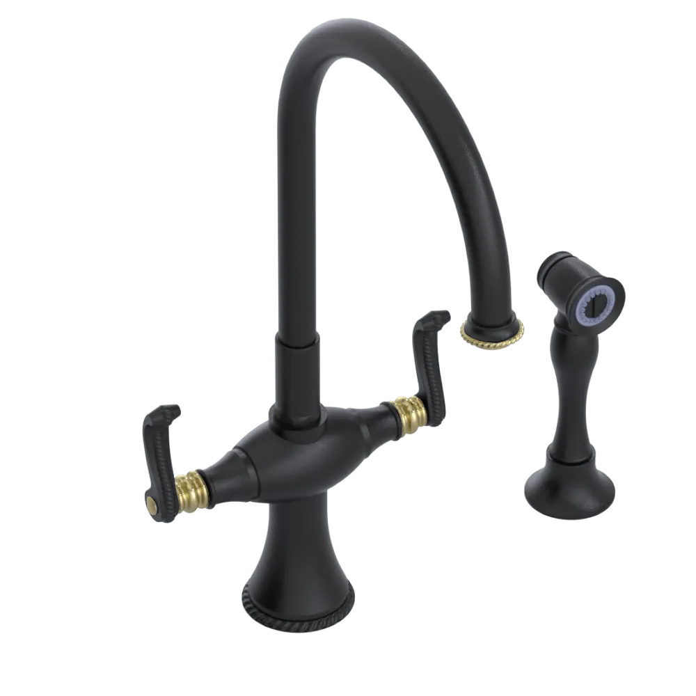 Rubinet Two Handle Single Hole Kitchen Set with Hand Spray Matt Black
