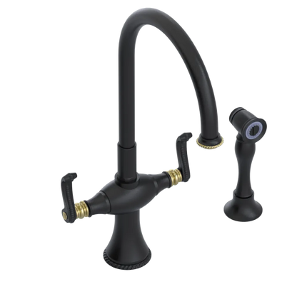 Rubinet Two Handle Single Hole Kitchen Set with Hand Spray Matt Black