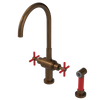 Rubinet Two Handle Single Hole Kitchen Set with LaSalle Spout with Hand Spray Tuscan Brass