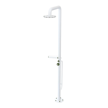 Rubinet Pressure Balance Outdoor Shower with Foot Rinse & 10" Shower Head (with shelf) - 304 Stainless Steel Matt White