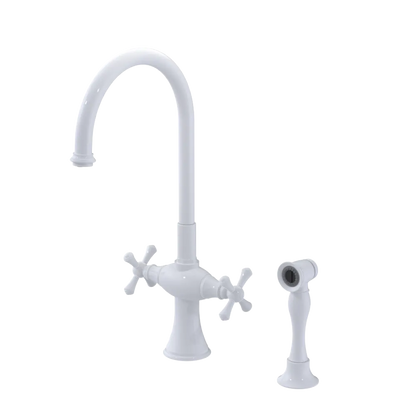 Rubinet Two Handle Single Hole Kitchen Set with Hand Spray White