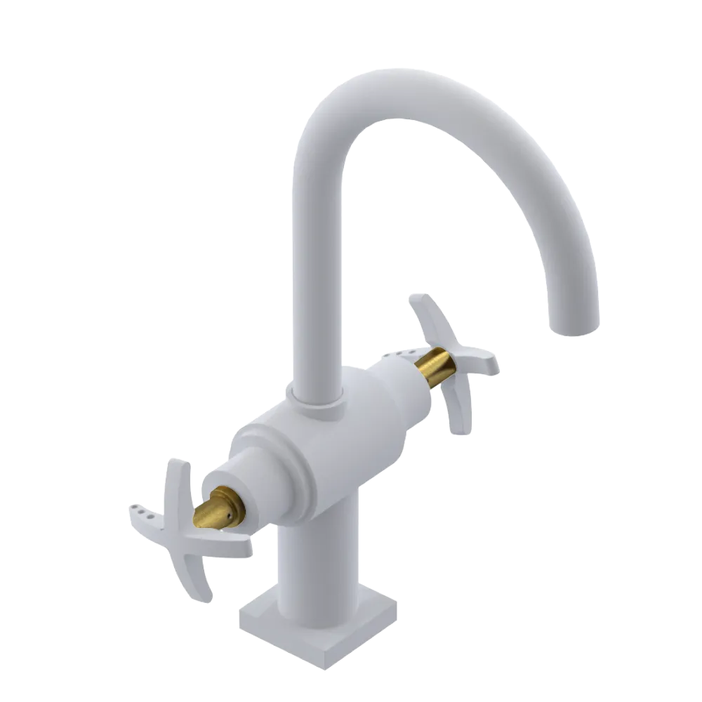 Rubinet Single Hole Dual Handle Lav. Set. (less drain) Matt White