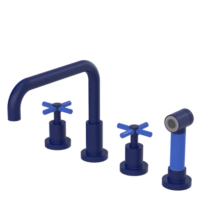Rubinet Widespread Kitchen Set with Hand Spray Midnight Blue