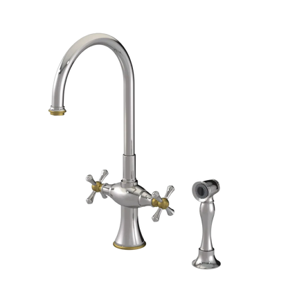 Rubinet Two Handle Single Hole Kitchen Set with Hand Spray Polished Nickel