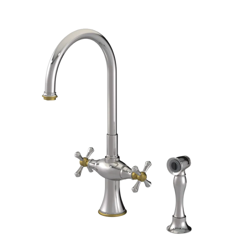 Rubinet Two Handle Single Hole Kitchen Set with Hand Spray Polished Nickel