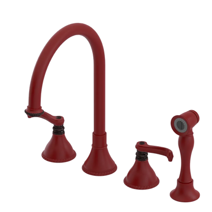 Rubinet Widespread Kitchen Set with Hand Spray Maroon