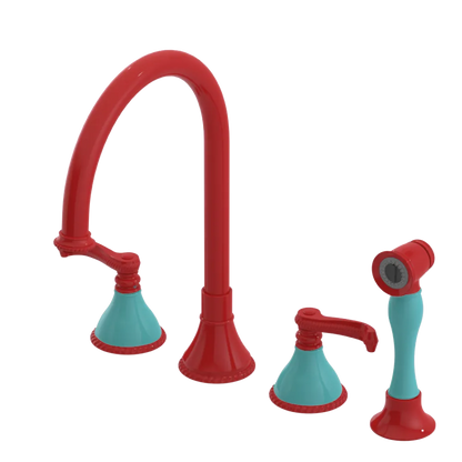 Rubinet Widespread Kitchen Set with Hand Spray Red