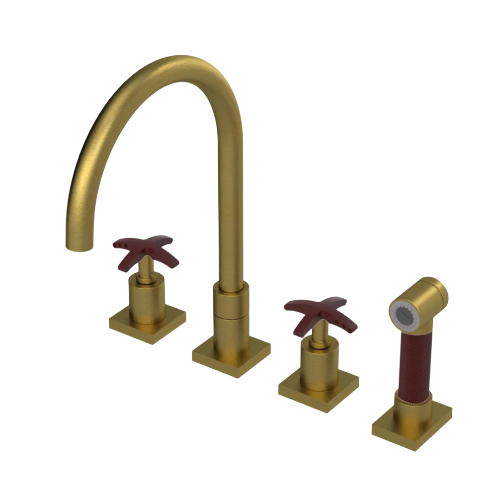 Rubinet Widespread Kitchen Set with Hand Spray Antique Brass Matt