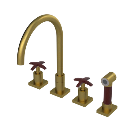 Rubinet Widespread Kitchen Set with Hand Spray Antique Brass Matt