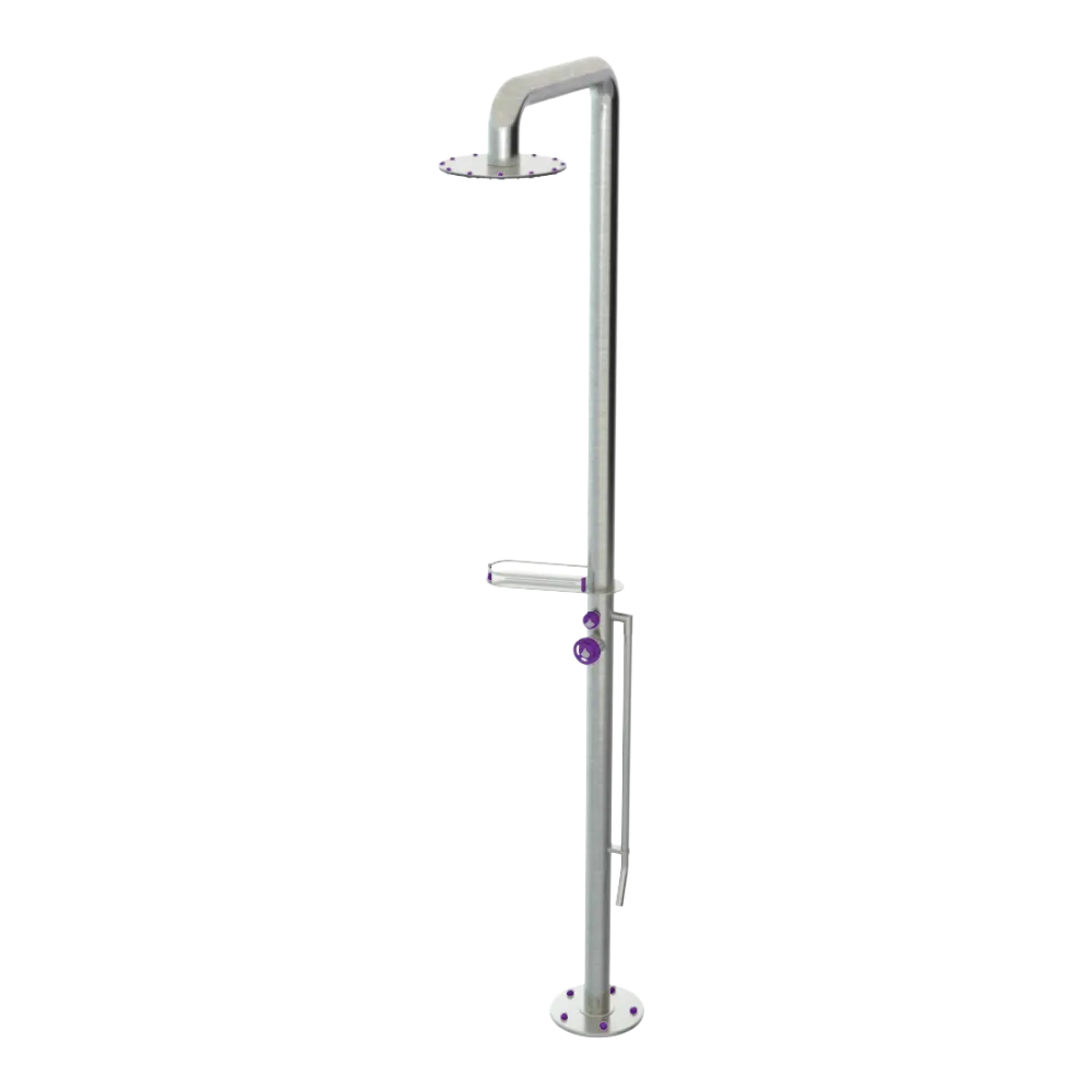 Rubinet Pressure Balance Outdoor Shower with Foot Rinse & 10" Shower Head (with shelf) - 304 Stainless Steel Satin Nickel