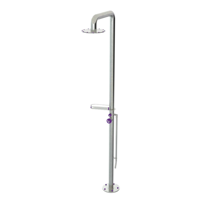 Rubinet Pressure Balance Outdoor Shower with Foot Rinse & 10" Shower Head (with shelf) - 304 Stainless Steel Satin Nickel