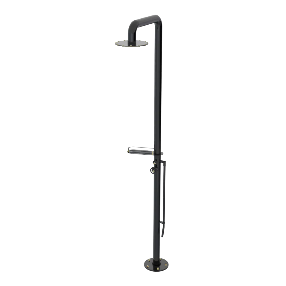 Rubinet Pressure Balance Outdoor Shower with Foot Rinse & 10" Shower Head (with shelf) - 304 Stainless Steel Black