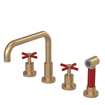 Rubinet Widespread Kitchen Set with Hand Spray Satin Gold
