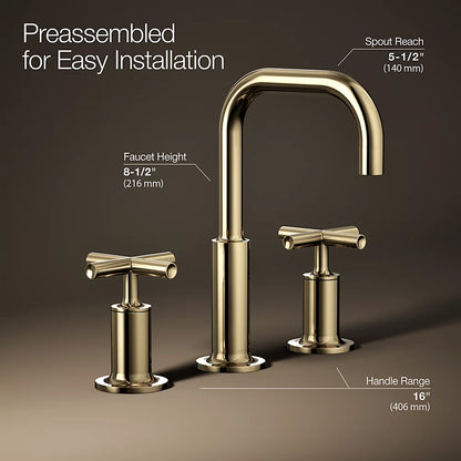 Purist® Widespread bathroom sink faucet with Cross handles, 1.2 gpm