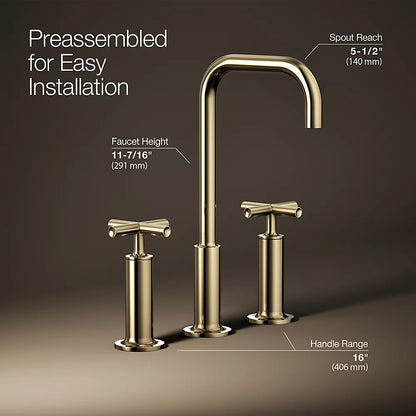 Purist® Widespread bathroom sink faucet with Cross handles, 1.2 gpm