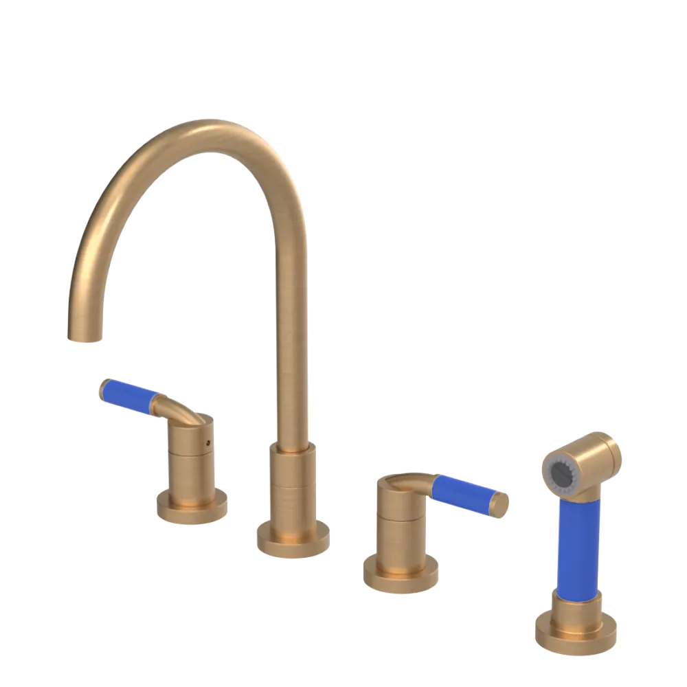 Rubinet Widespread Kitchen Set with Hand Spray Satin Gold