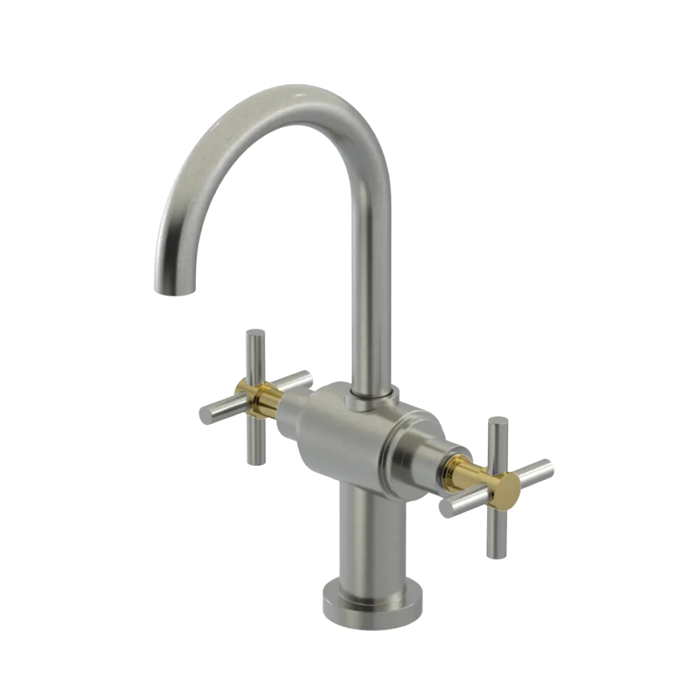 Rubinet Single Hole Dual Handle Lav. Set with LaSalle Spout (less drain) Satin Nickel
