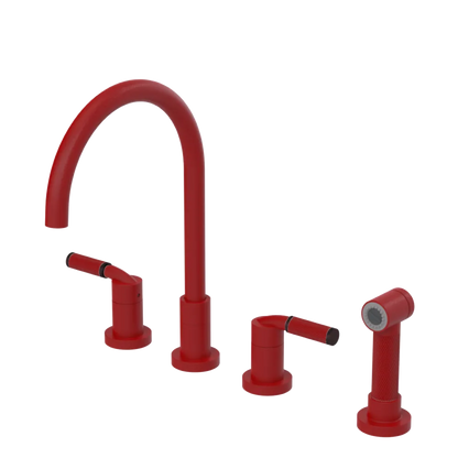 Rubinet Widespread Kitchen Set with Hand Spray Maroon