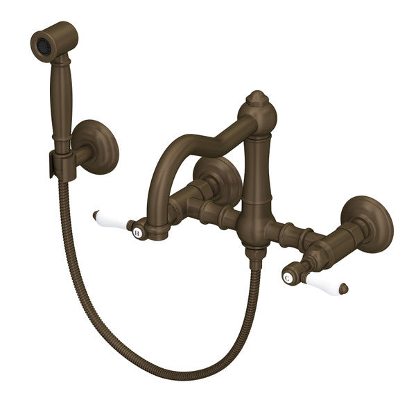 ROHL Acqui Wall Mount Column Spout Bridge Kitchen Faucet With Sidespray