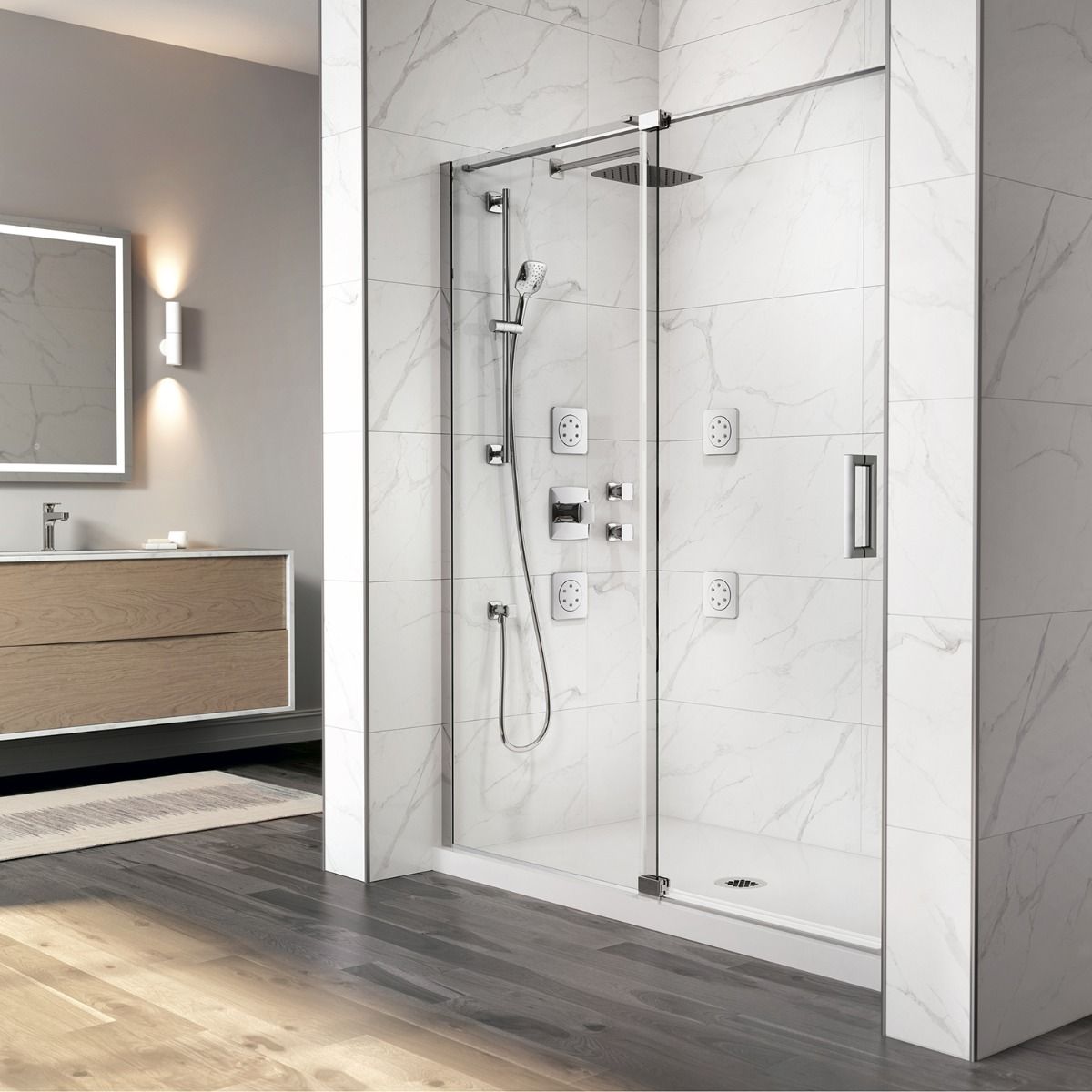 Kalia DISTINK 36” x 77” pivot shower door - KP protective film – DR1738-110-005